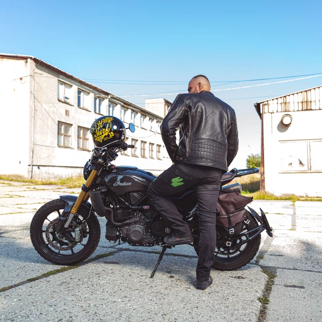 Męska skórzana kurtka motocyklowa W-TEC Makso - czarny z naszywkami
