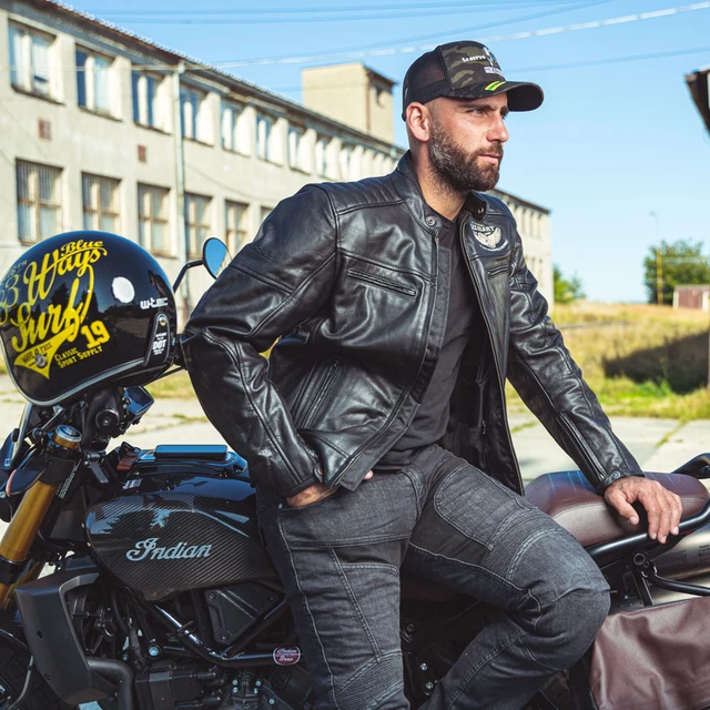 Męska skórzana kurtka motocyklowa W-TEC Black Heart Wings Leather Jacket - Czarny