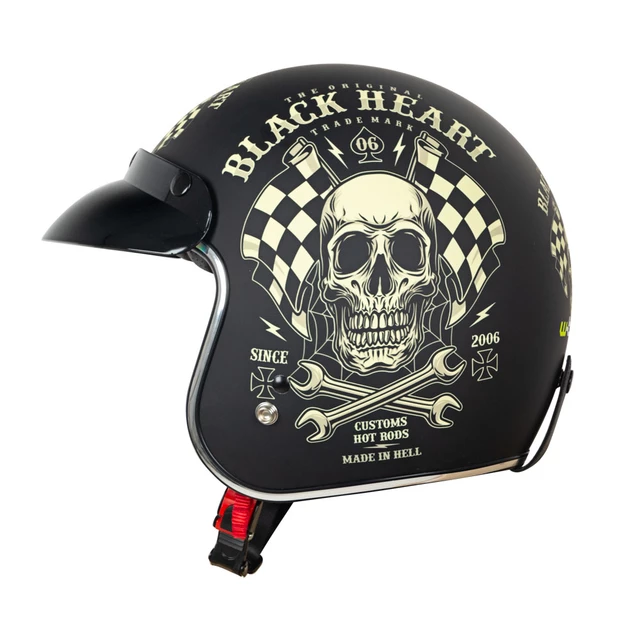 Kask motocyklowy otwarty chopper W-TEC Black Heart Kustom - Skull Horn, matowy czarny