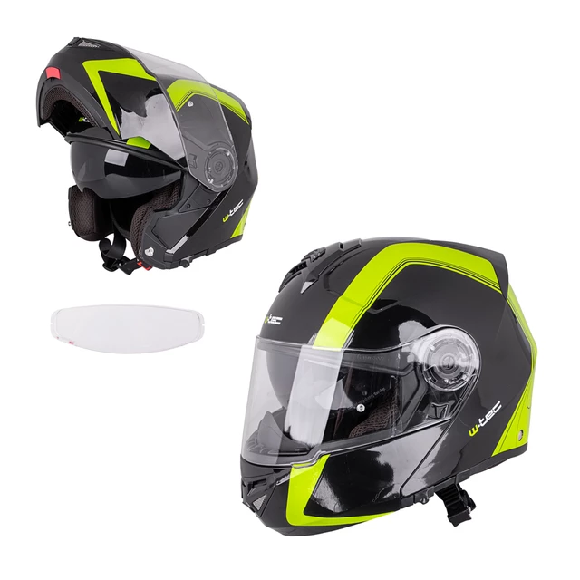 Kask motocyklowy szczękowy W-TEC Vexamo PP z Pinlockiem - Biały - Czarno-zielony