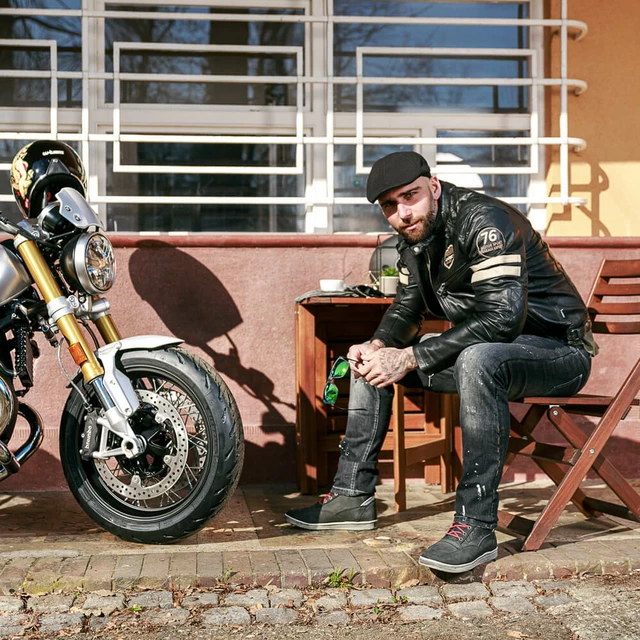 Męska skórzana kurtka motocyklowa W-TEC Milano - Czarny