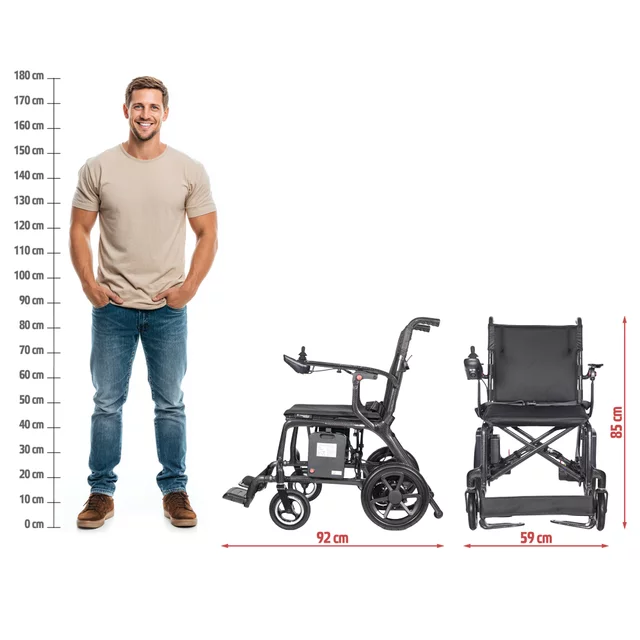 Elektryczny wózek inwalidzki inSPORTline Feally ∙ włókno węglowe ∙ 400 W ∙ 25 km ∙ ultralekki 13,4 kg ∙ elektromagnetyczne hamulce