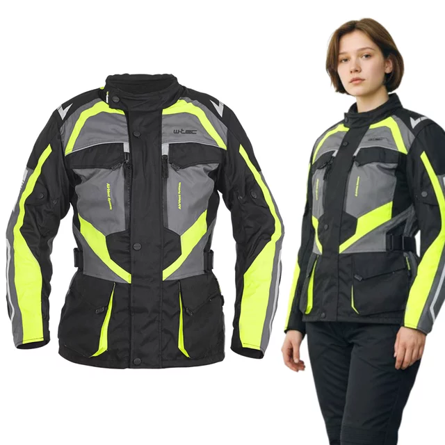 Damska kurtka motocyklowa W-TEC Radana ∙ trójwarstwowa ∙ membrana wodoodporna ∙ podpinka ocieplająca ∙ ochraniacze CE ∙ AirVent - Czarno-szaro-zielony