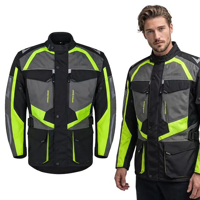 Męska kurtka motocyklowa W-TEC Burdys Evo - Czarno-szaro-zielony