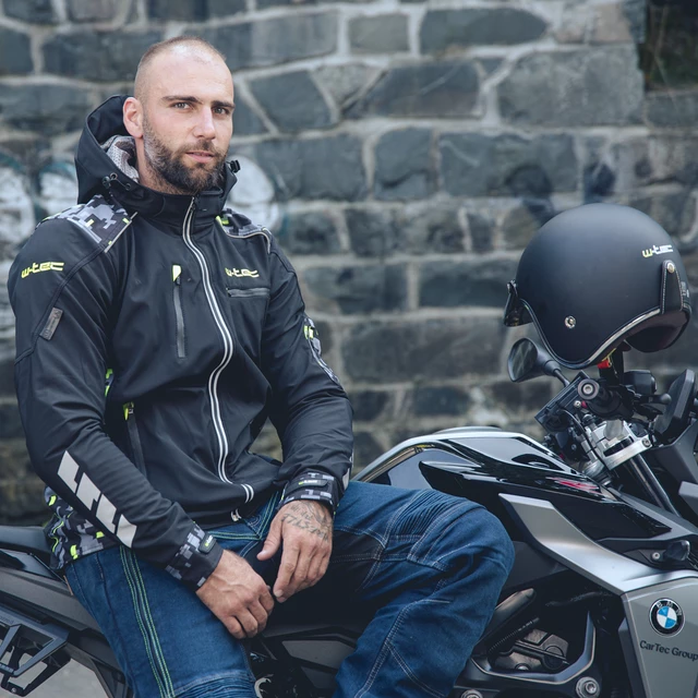 Męska kurtka motocyklowa z kapturem Softshell W-TEC Kybero - Czarny-fluo