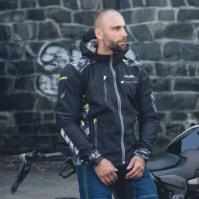 Męska kurtka motocyklowa z kapturem Softshell W-TEC Kybero - Czarny-fluo