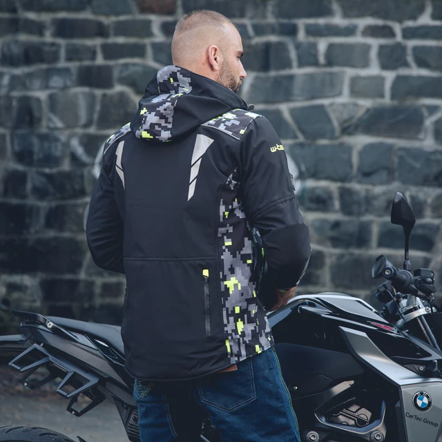 Męska kurtka motocyklowa z kapturem Softshell W-TEC Kybero - Czarny-fluo