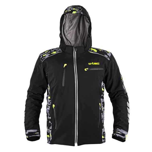 Męska kurtka motocyklowa z kapturem Softshell W-TEC Kybero - Czarny-fluo - Czarny-fluo