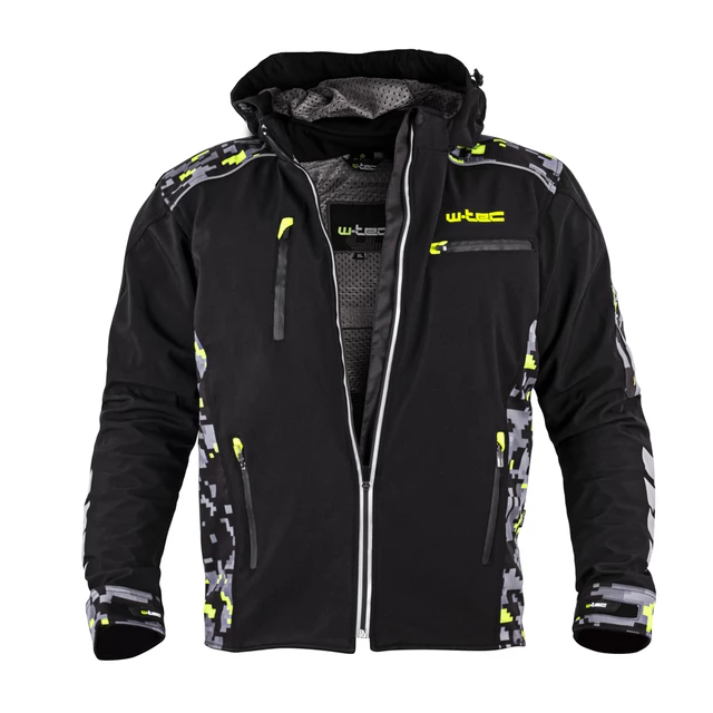 Męska kurtka motocyklowa z kapturem Softshell W-TEC Kybero - Czarny-fluo