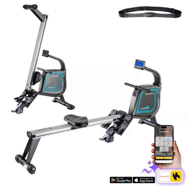 Profesjonalny wioślarz magnetyczny inSPORTline inCondi RW600 ∙ 16 poziomów oporu ∙ składana konstrukcja ∙ Bluetooth ∙ aplikacje treningowe