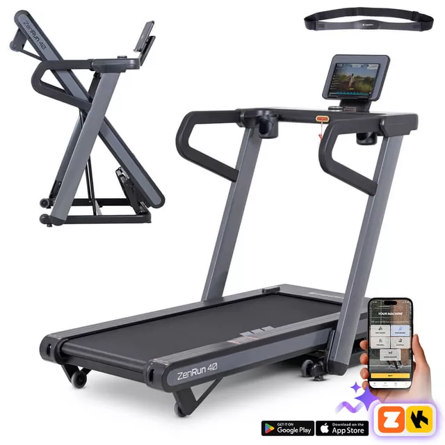 Bieżnia składana domowa inSPORTline ZenRun 40 ∙ silnik bezszczotkowy ∙ 21 poziomów nachylenia ∙ HRC ∙ 150 kg ∙ cicha praca ∙ Bluetooth