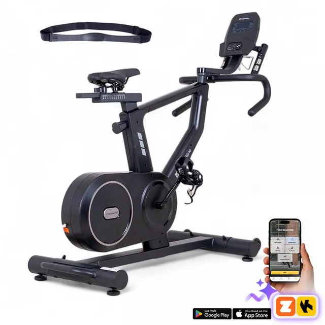 Rower spinningowy inSPORTline ZenRoute 250 ∙ magnetyczny ∙ 32 poziomy obciążenia ∙ nośność 130 kg ∙ aplikacje Zwift/Kinomap ∙ uchwyt na tablet ∙ LCD