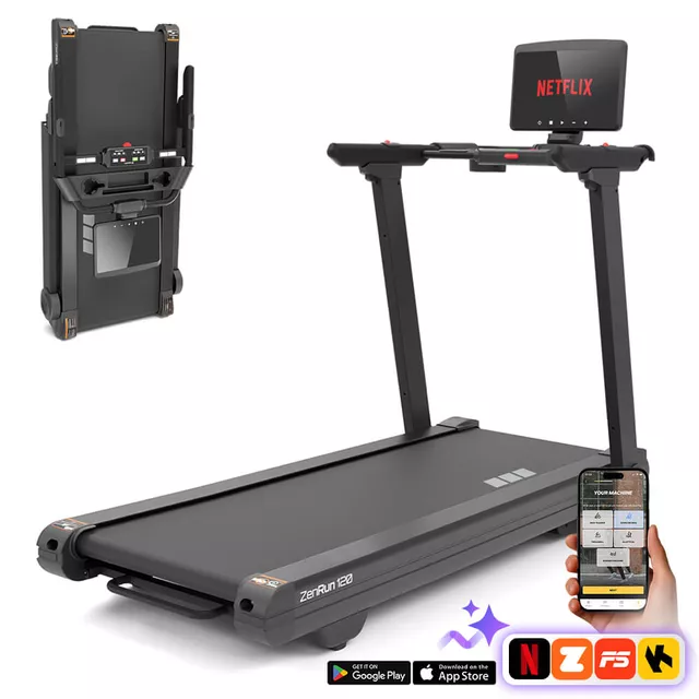 Profesjonalna bieżnia elektryczna składana inSPORTline ZenRun 120 ∙ obrotowy ekran dotykowy 15,6" ∙ 22 km/h ∙ menu PL ∙ nośność 150 kg ∙ Bluetooth