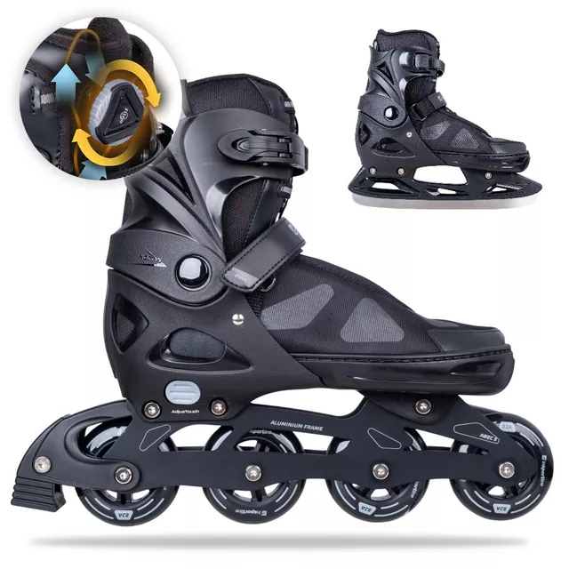 Łyżworolki z wymienną płozą inSPORTline Noctys ∙ 2w1 ∙ system FITGO® ∙ klamra MicroLock ∙ wkładka Comfort Fit ∙ kółka PU 82A ∙ nośność 100 kg
