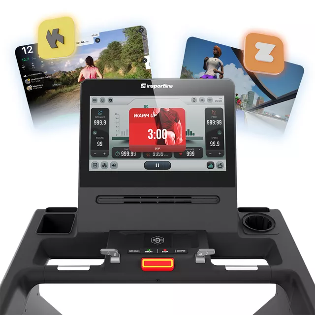 Profesjonalna bieżnia elektryczna inSPORTline Velocer Run ∙ silnik AC 6 KM ∙ prędkość do 25 km/h ∙ nośność 180 kg ∙ nachylenie 15 poziomów ∙ aplikacje Zwift/Kinomap ∙ Wi-Fi ∙ dotykowy ekran