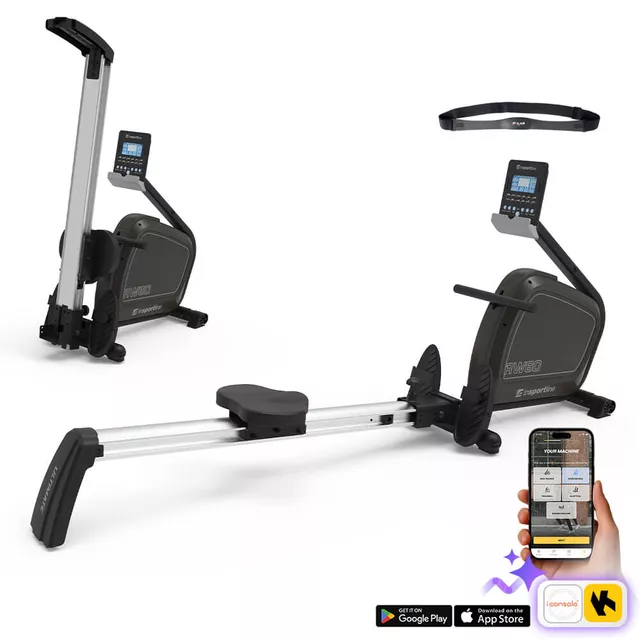 Wioślarz magnetyczny inSPORTline RW60 ∙ składany ∙ program HRC ∙ 16 stopni obciążenia ∙ Bluetooth ∙ aplikacje treningowe