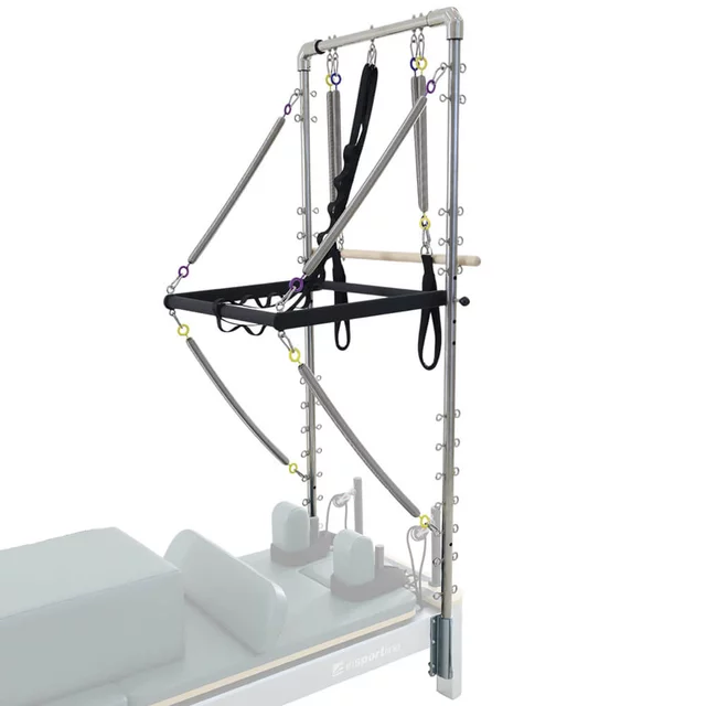 Wieża do reformera pilates inSPORTline Oquiler ∙ nośność 100 kg ∙ 8 sprężyn ∙ uchwyt V ∙ 45 oczek ∙ drążek roll-down