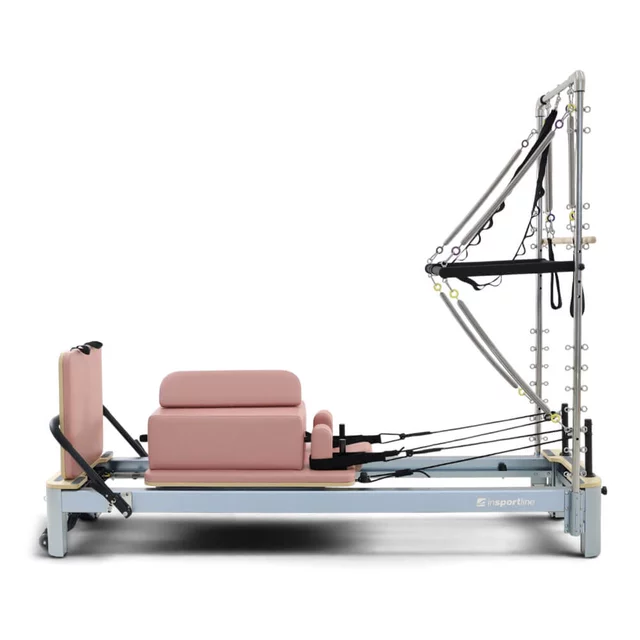 Reformer do pilatesu inSPORTline Oquiler ∙ system sprężynowy ∙ nośność 150 kg ∙ rama aluminiowa ∙ box w zestawie