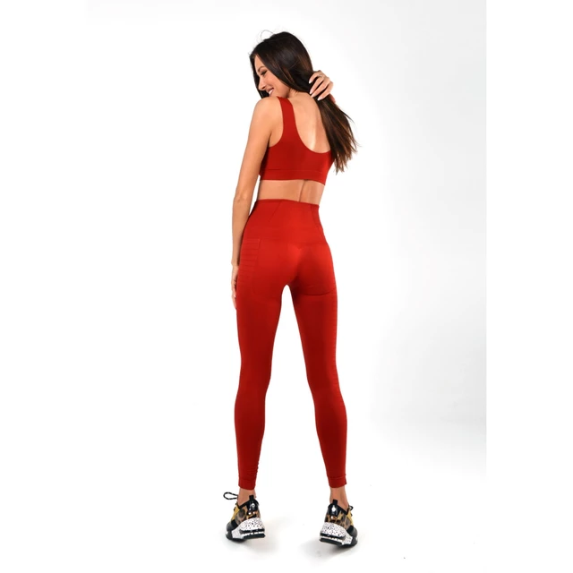 Damskie leginsy Boco Wear Red Plain Push Up - Czerwony