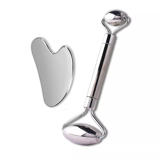 Metalowy zestaw do masażu Face roller i Gua Sha inSPORTline Comesta Set