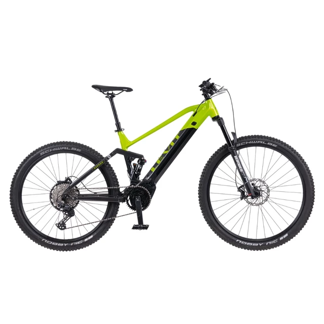Górski rower elektryczny z pełnym zawieszeniem Levit Svarog BF Overstep 630 29"/27,5" - Lime black pearl