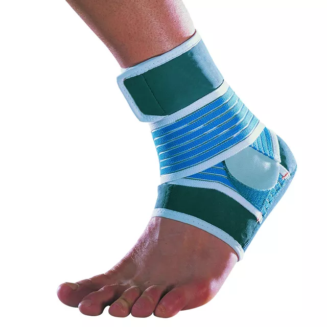 Kompresyjna orteza stawu skokowego Thuasne ∙ Strapping Ankle Support ∙ neopren perforowany ∙ anatomiczna konstrukcja ∙ sportowa stabilizacja - Niebiesko-zielony