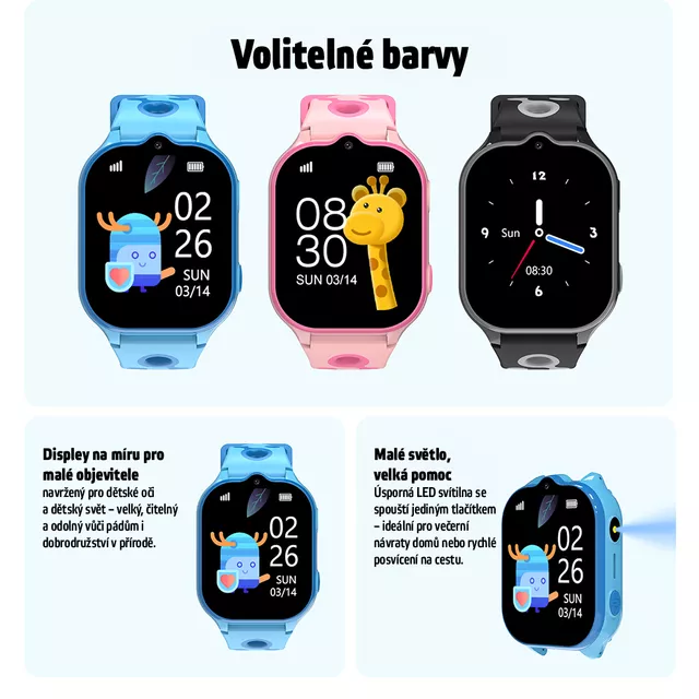 Smartwatch inSPORTline Melino dla dzieci z SIM GPS 4G LTE IP67 i przyciskiem SOS nowoczesne funkcje