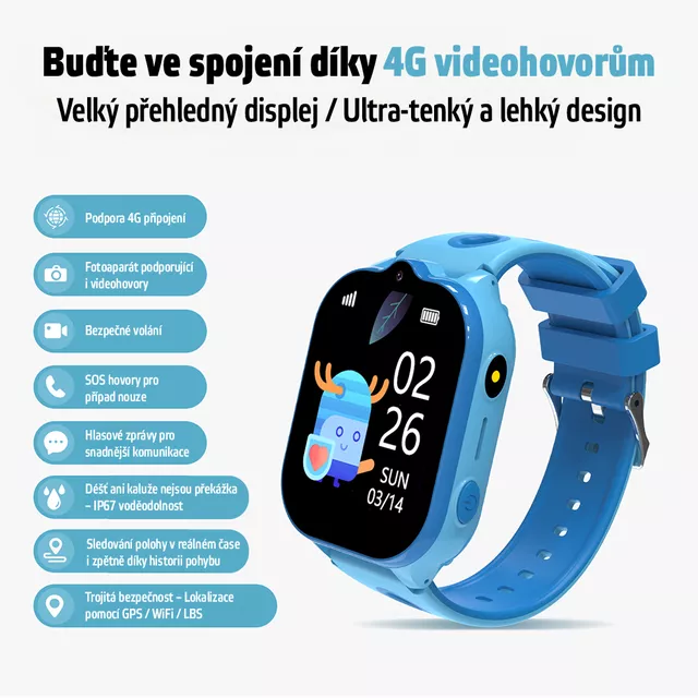 Smartwatch inSPORTline Melino dla dzieci z SIM GPS 4G LTE IP67 i przyciskiem SOS nowoczesne funkcje