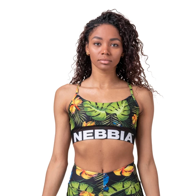 Damski biustonosz sportowy Nebbia Earth Powered 565 - Niebieski ocean - Zielona dżungla