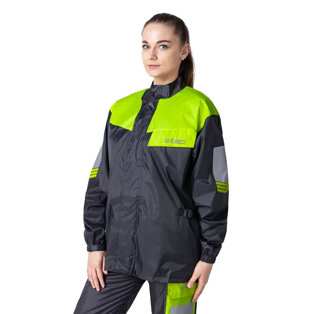 Kurtka przeciwdeszczowa na motocykl W-TEC Igava ∙ oddychająca podszewka mesh ∙ zabezpieczony suwak ∙ wysoka widoczność - czarny-fluo zielony