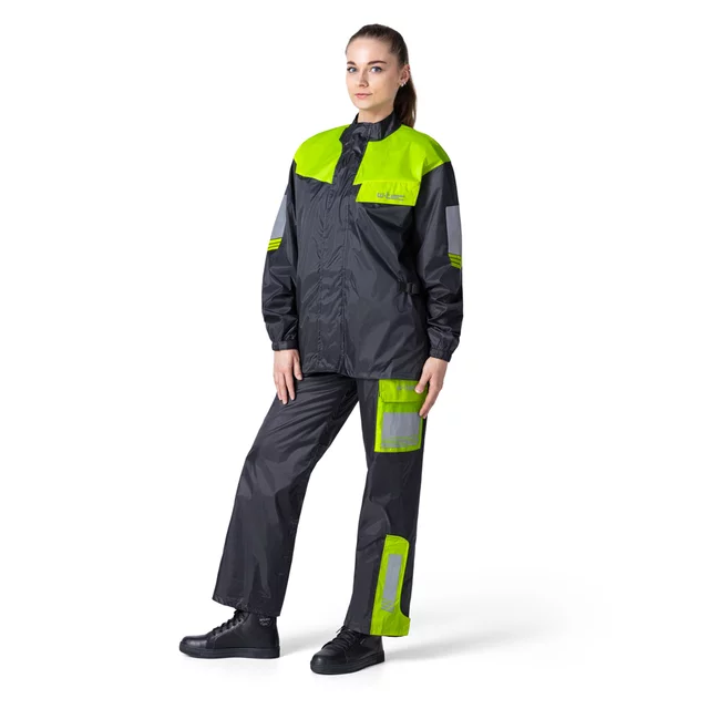 Spodnie motocyklowe przeciwdeszczowe W-TEC Colnari ∙ membrana wodoodporna ∙ odblaski Visionight ∙ elastyczny pas - czarny-fluo zielony