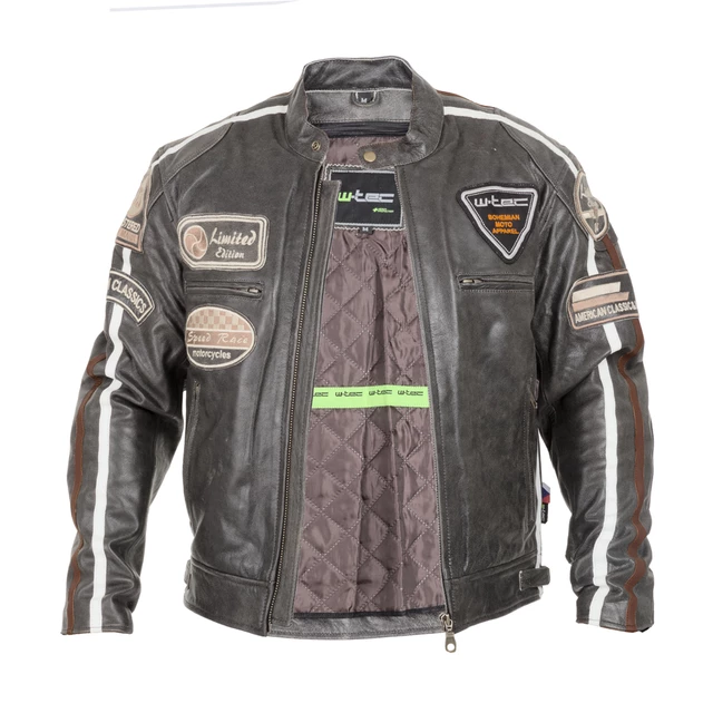 Męska skórzana kurtka motocyklowa W-TEC Buffalo Cracker - Brązowo-szary