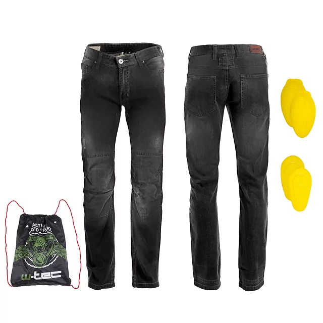 Męskie jeansowe spodnie motocyklowe W-TEC Shiquet z ochraniaczami - Czarny