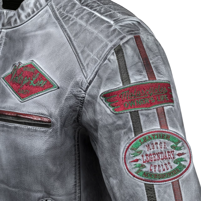 Męska skórzana kurtka motocyklowa W-TEC Sheawen Waxed Grey - szara - Szary