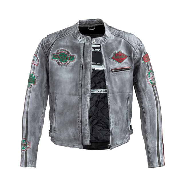 Męska skórzana kurtka motocyklowa W-TEC Sheawen Waxed Grey - szara - Szary