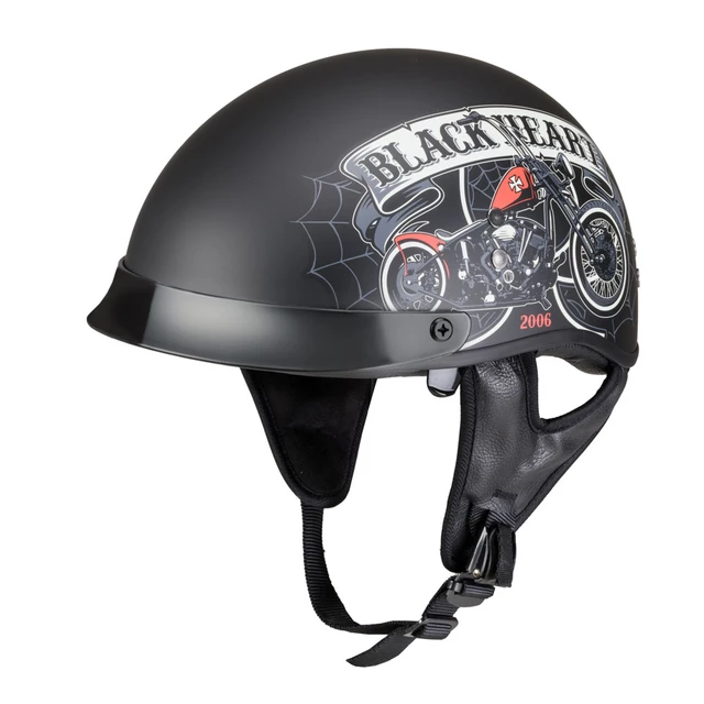 Kask motocyklowy otwarty chopper W-TEC Black Heart Rednut - Pistolet Blazin / Matowa czerń