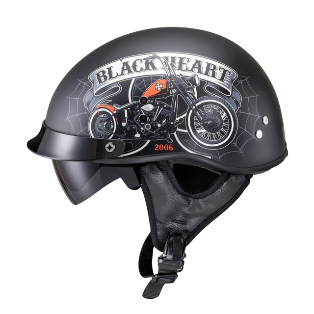 Kask motocyklowy otwarty chopper W-TEC Black Heart Rednut - Pistolet Blazin / Matowa czerń - Motocykl / Czarny mat