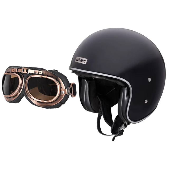 Kask motocyklowy W-TEC Angeric Gloss Black z goglami Steamrust - Gloss Black - Gloss Black