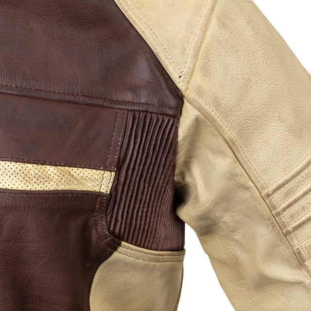 Męska skórzana kurtka motocyklowa W-TEC Retro - czarno-brązowo-beżowy