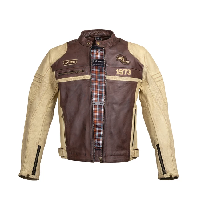 Męska skórzana kurtka motocyklowa W-TEC Retro - czarno-brązowo-beżowy