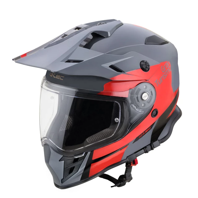 Kask motocross motocyklowy z blendą W-TEC V331 PR Graphic - Czerwono-Szary - Czerwono-Szary