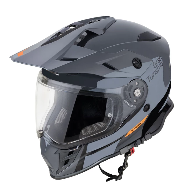 Kask motocross motocyklowy z blendą W-TEC V331 PR Graphic - Czerwono-Szary - Zacieniony Szary