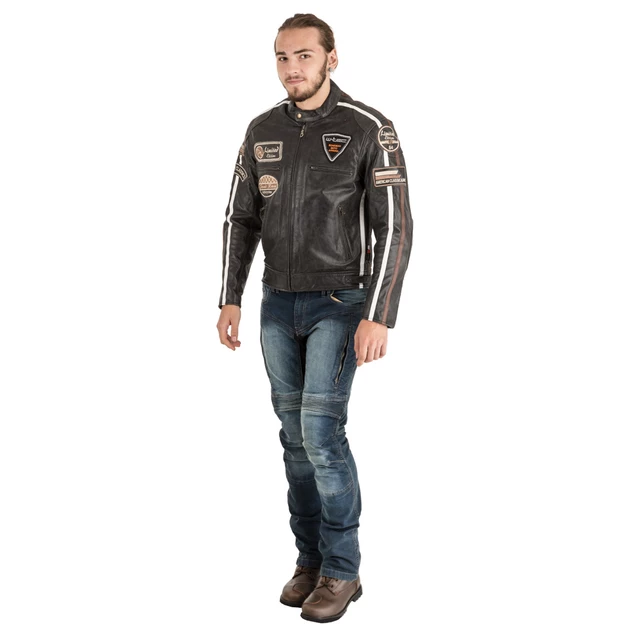 Męska skórzana kurtka motocyklowa W-TEC Buffalo Cracker - Brązowo-szary