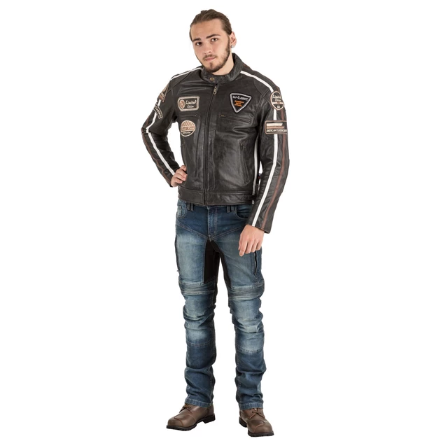 Męska skórzana kurtka motocyklowa W-TEC Buffalo Cracker - Brązowo-szary