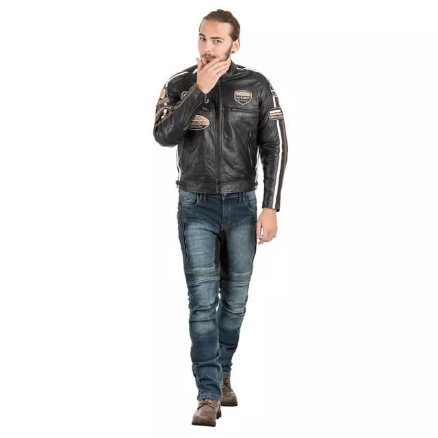 Męska skórzana kurtka motocyklowa W-TEC Sheawen Black - Czarny