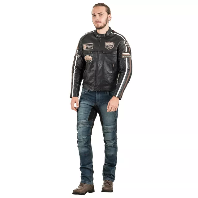 Męska skórzana kurtka motocyklowa W-TEC Sheawen Black - Czarny