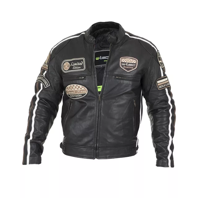 Męska skórzana kurtka motocyklowa W-TEC Sheawen Black - Czarny