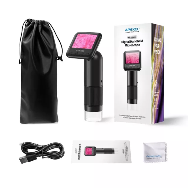 Mikroskop cyfrowy Apexel 400-800x ∙ ekran IPS HD ∙ nagrywanie 720p ∙ bateria 3 h ∙ karta SD 32 GB