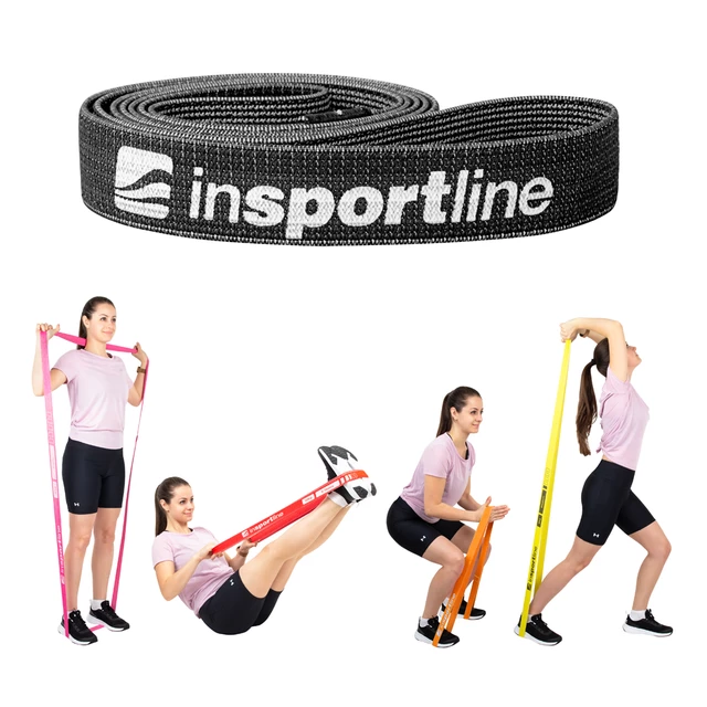 Guma oporowa do ćwiczeń fitness, opaska inSPORTline Rand XXX Strong 208x3,3 cm / 17 kg - Ciemny szary