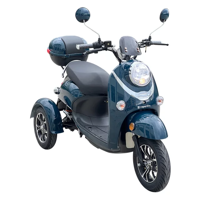 Trójkołowy skuter elektryczny inSPORTline Tarra ∙ dwumiejscowy ∙ 800 W ∙ zasięg do 45 km ∙ nośność 200 kg ∙ bieg wsteczny - Gray Blue
